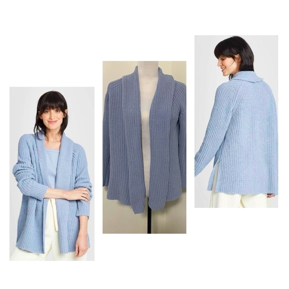 A New Day Woman’s Blue Knit Chenille Open-Front Cardigan (XS) Soft, Warm
